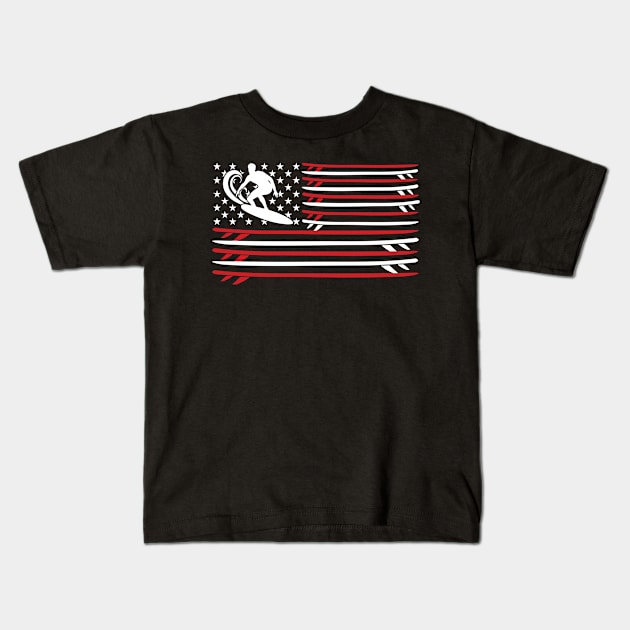 Surfer American flag Surfboard USA Flag Surfing Kids T-Shirt by UNXart